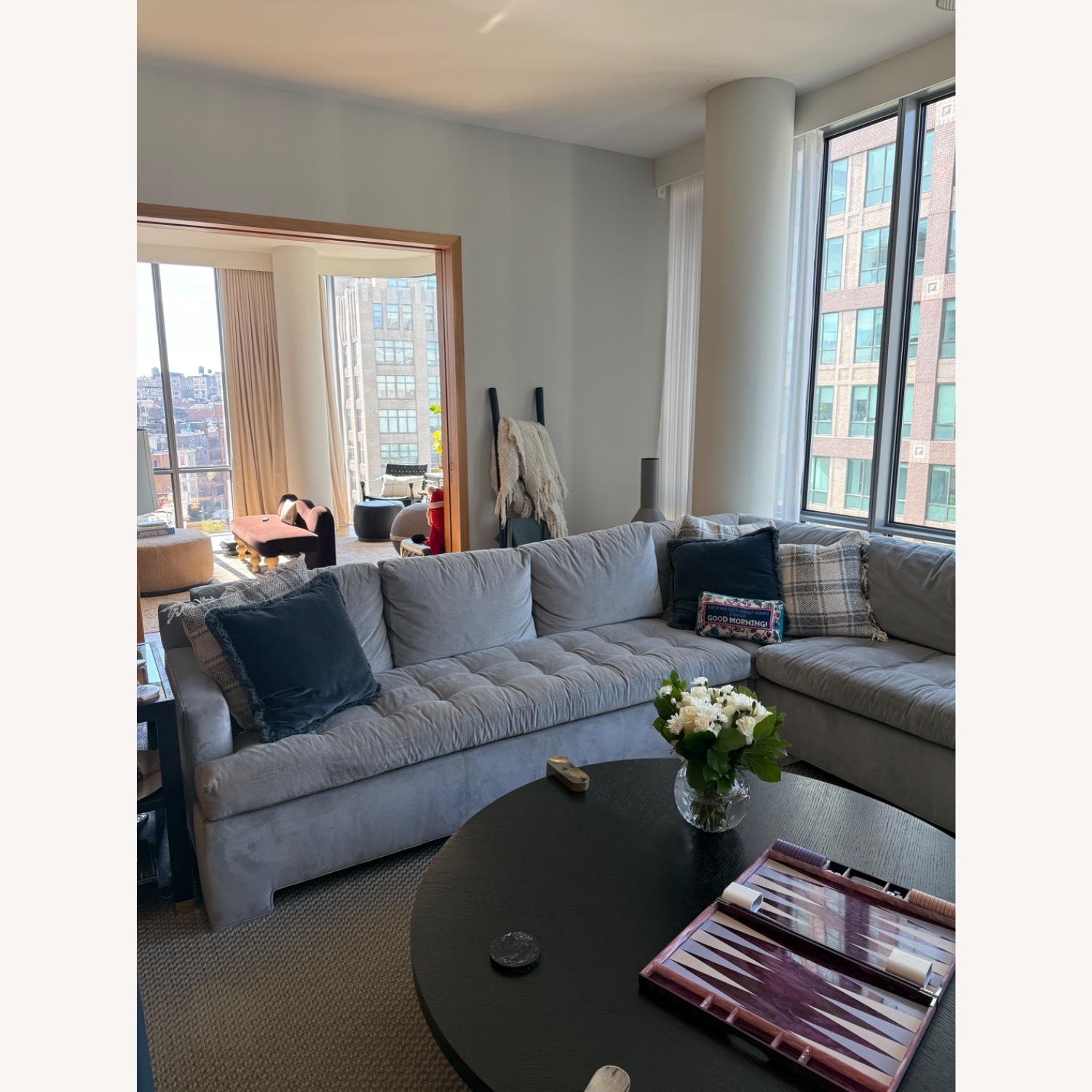 Light Gray Velvet 3+ Piece Sectional - image-3
