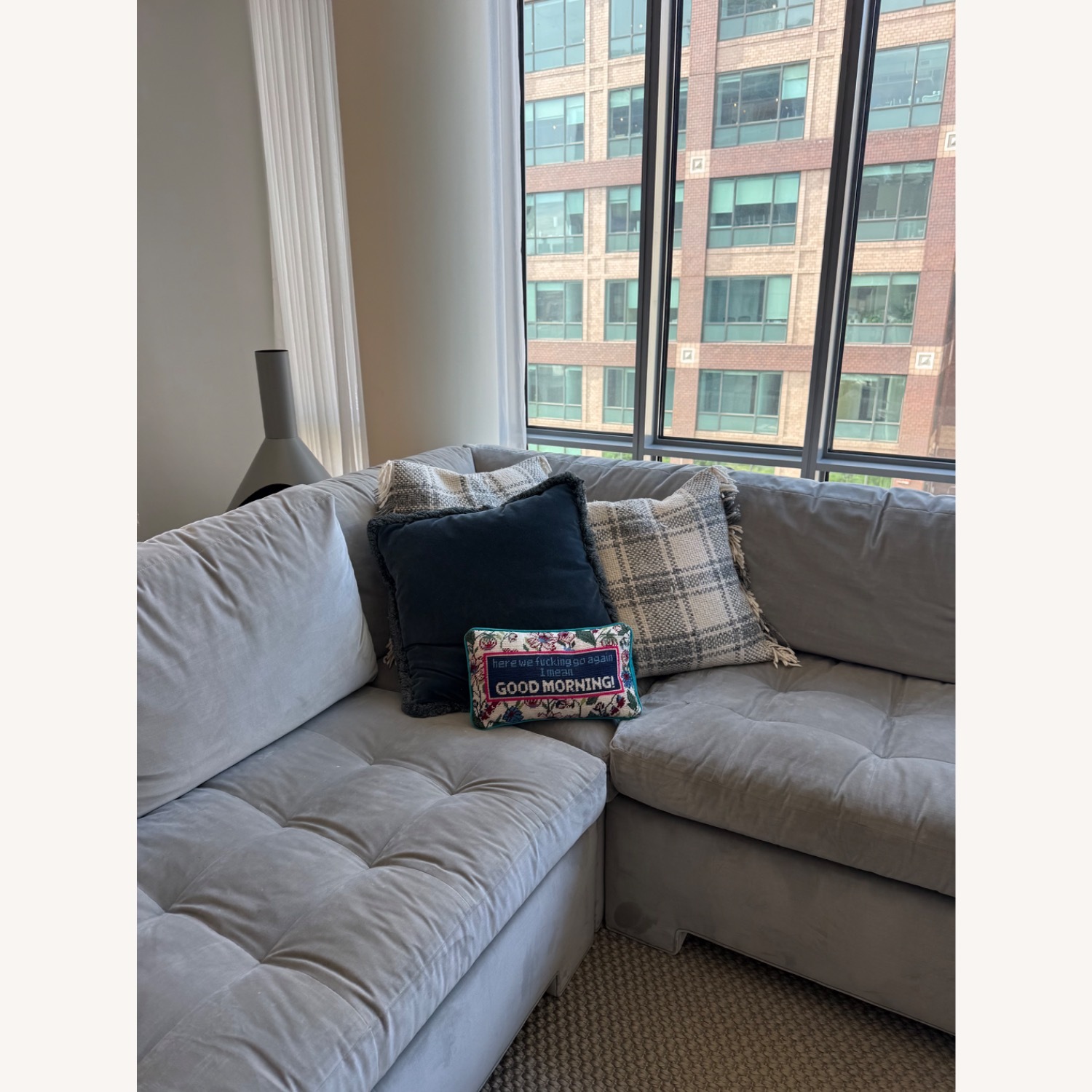 Light Gray Velvet 3+ Piece Sectional - image-2