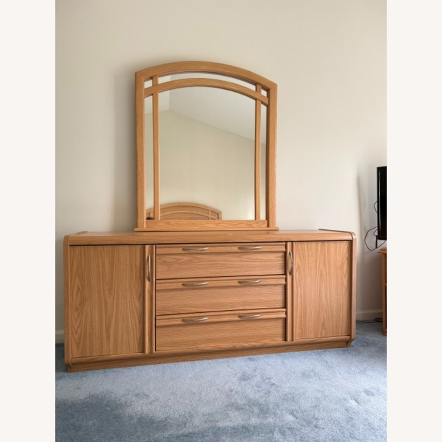 Modern Oak Wood Dresser with Mirror - image-1