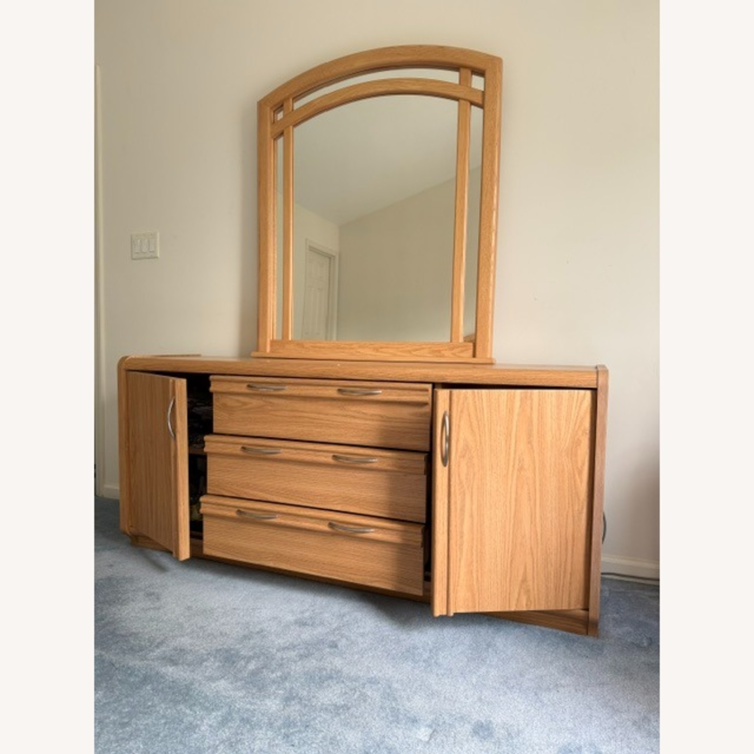 Modern Oak Wood Dresser with Mirror - image-7