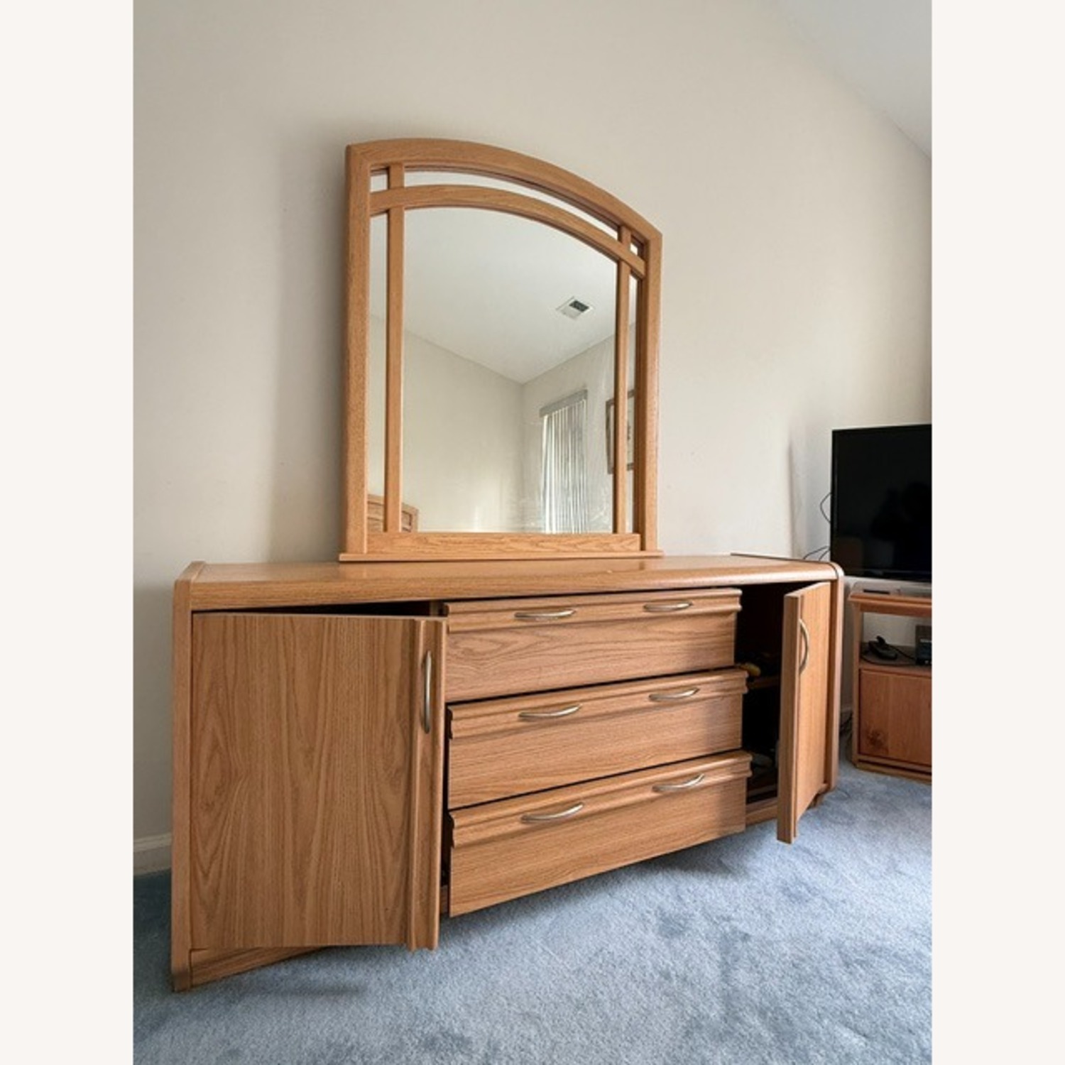 Modern Oak Wood Dresser with Mirror - image-6