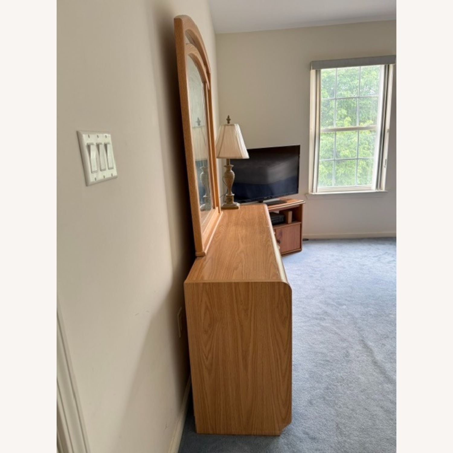 Modern Oak Wood Dresser with Mirror - image-10