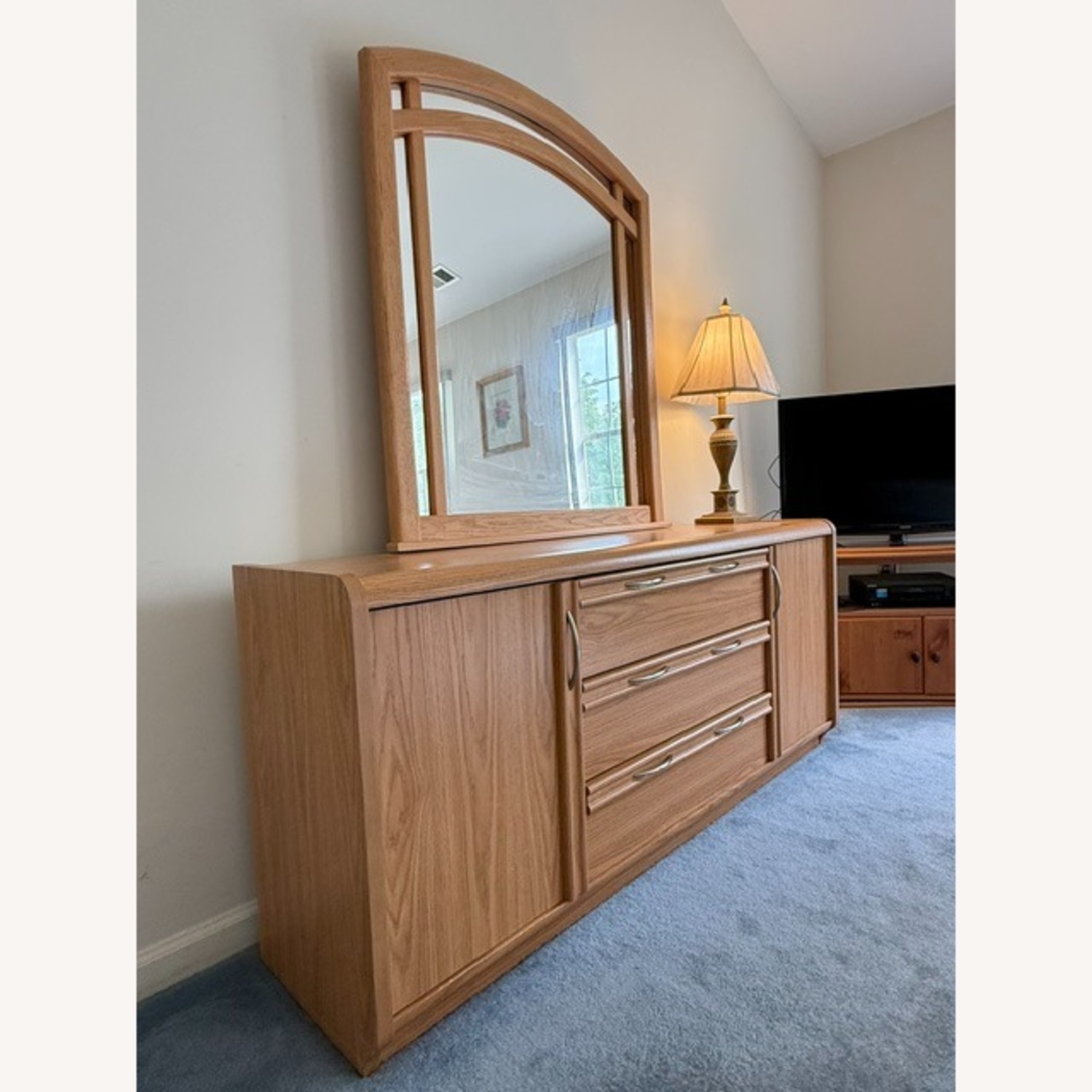 Modern Oak Wood Dresser with Mirror - image-8
