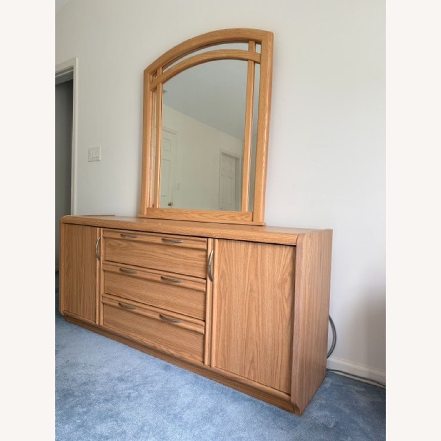 Modern Oak Wood Dresser with Mirror - image-2