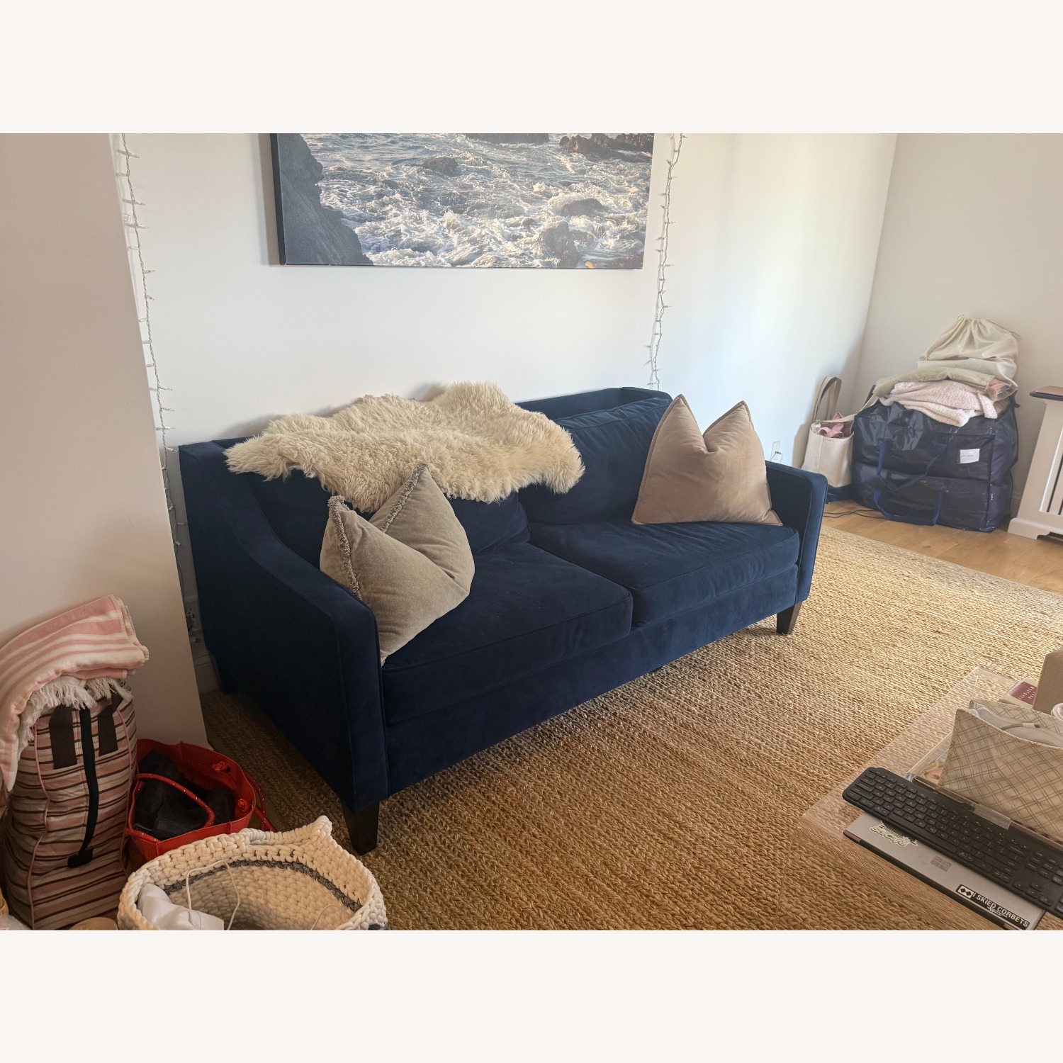 West Elm Paidge Blue Velvet 2 Seater Sofa - image-3