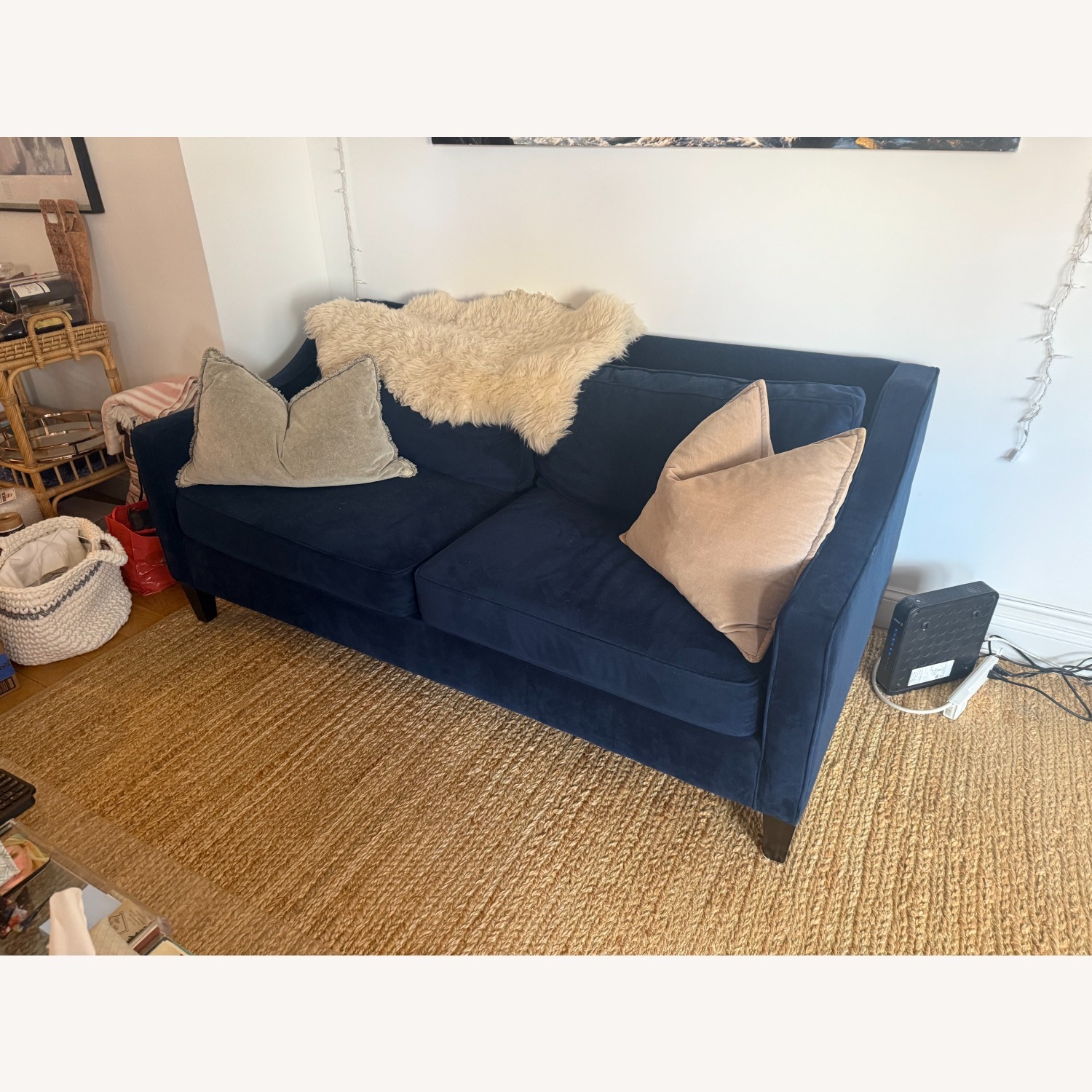 West Elm Paidge Blue Velvet 2 Seater Sofa - image-2