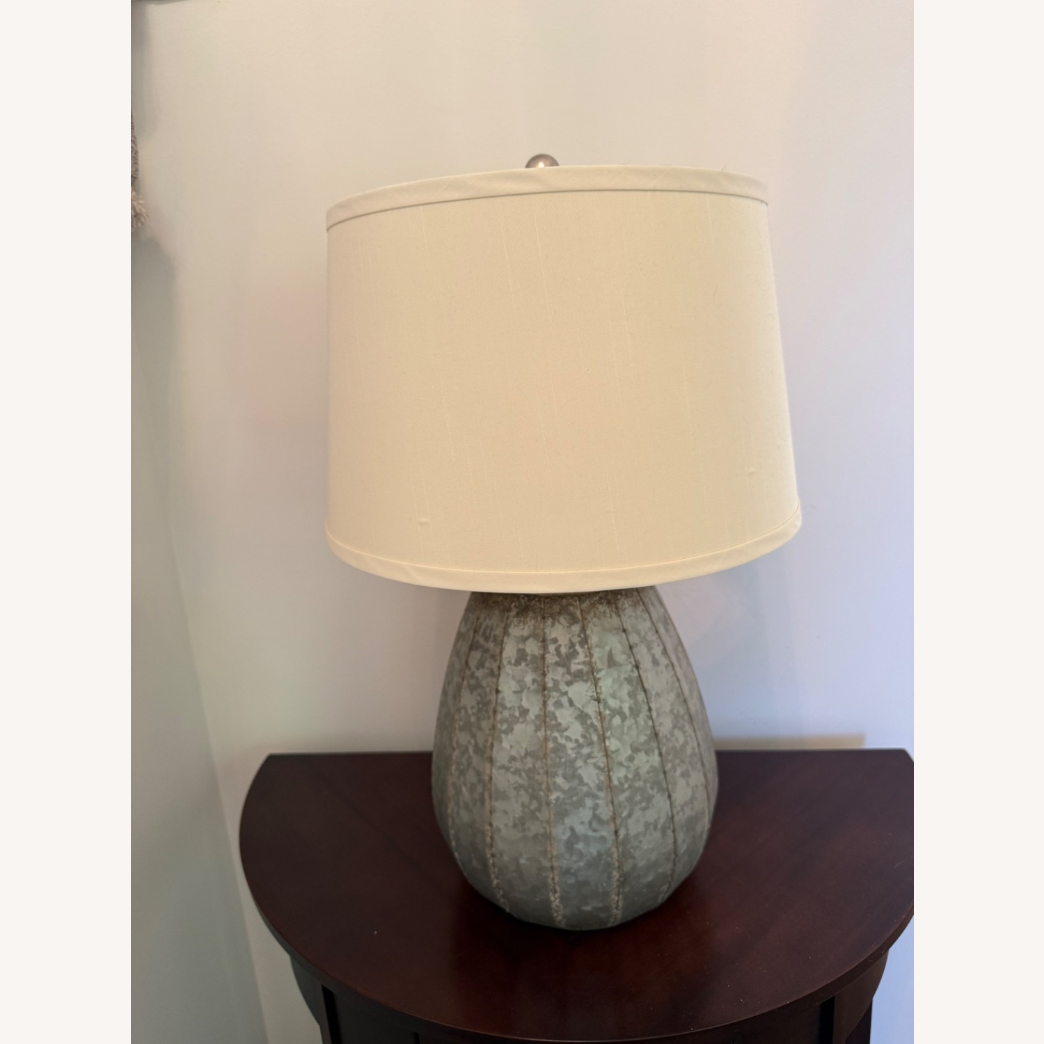 Galvanized Metal Table Lamp Drum Shade - image-2