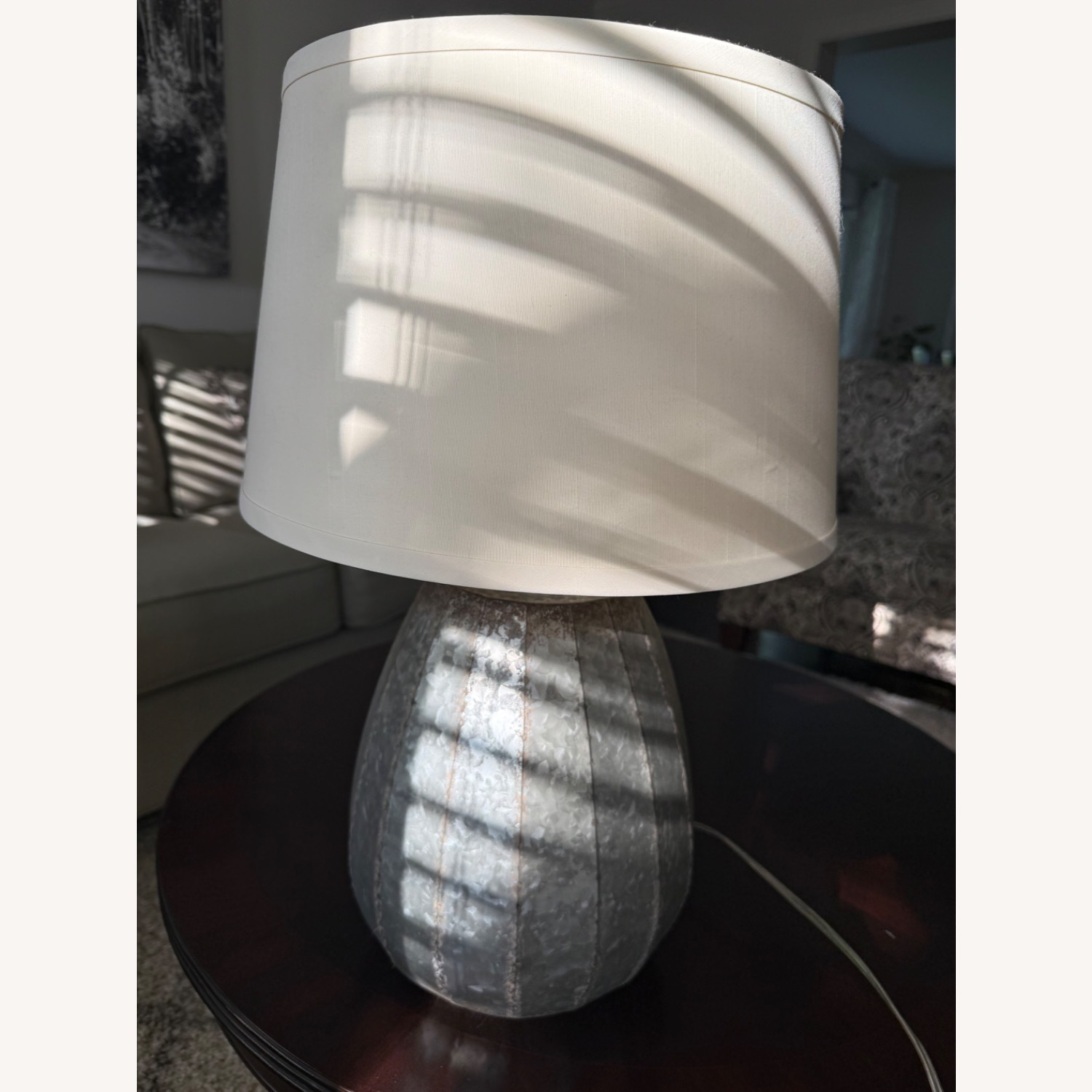 Galvanized Metal Table Lamp Drum Shade - image-3