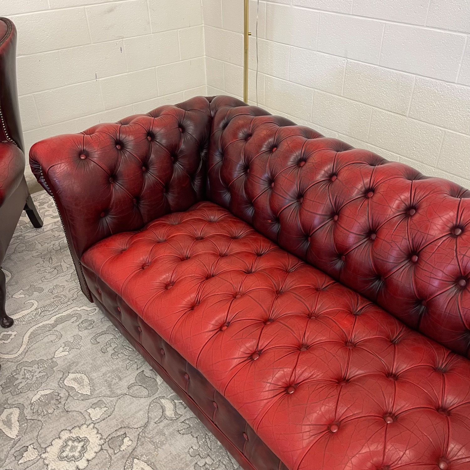 Vintage Oxblood Tufted Leather Chesterfield Sofa - image-15
