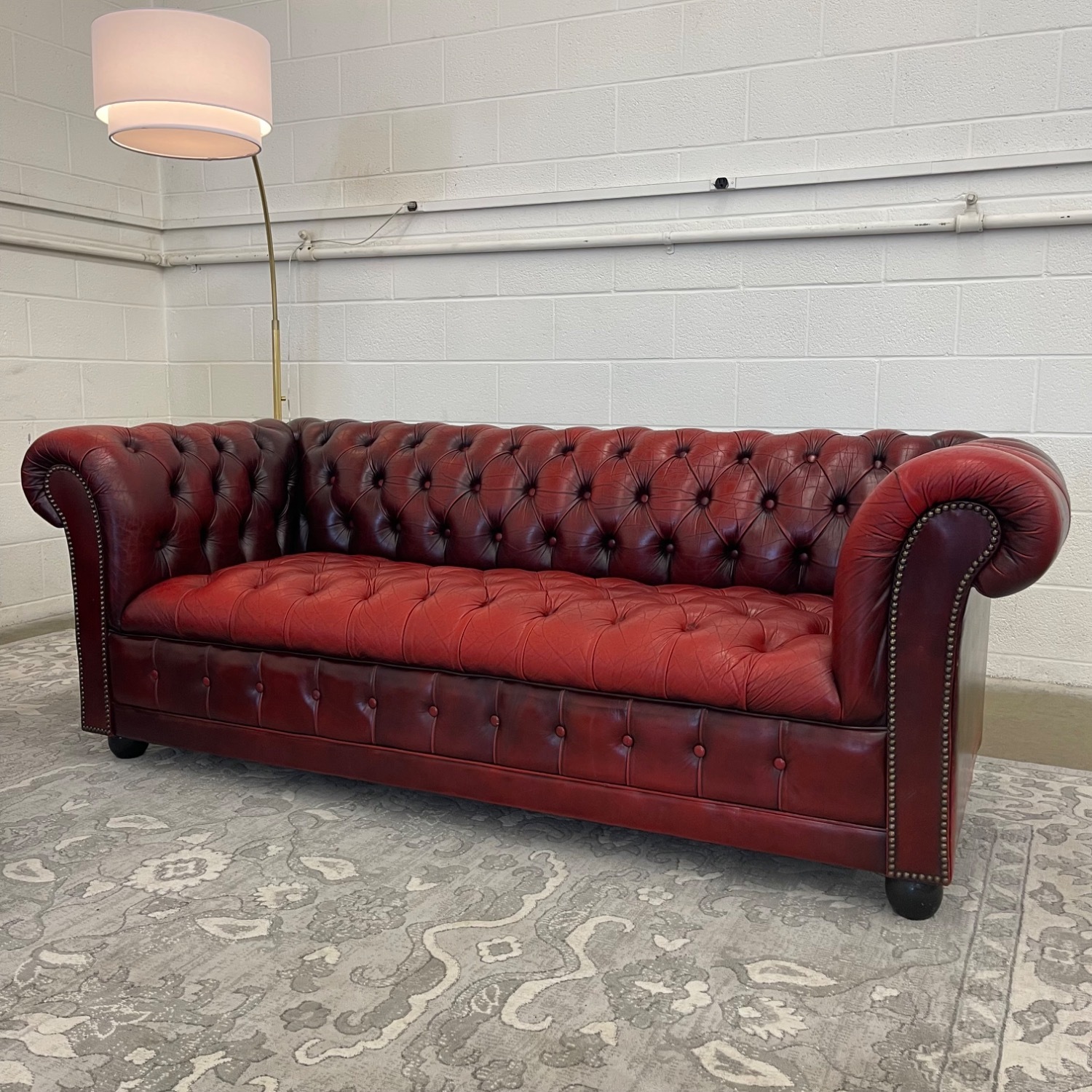 Vintage Oxblood Tufted Leather Chesterfield Sofa - image-13