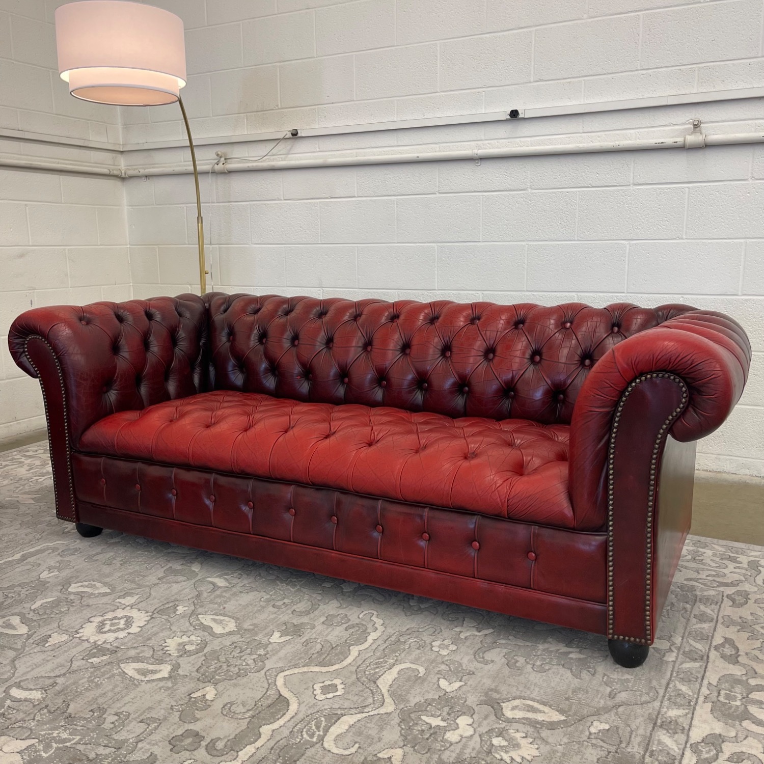 Vintage Oxblood Tufted Leather Chesterfield Sofa - image-1