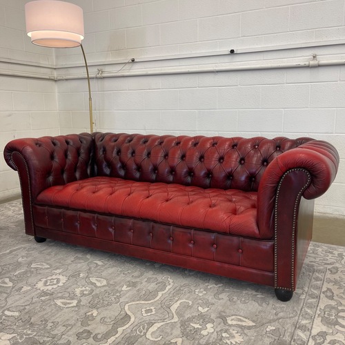 Used Vintage Oxblood Tufted Leather Chesterfield Sofa for sale on AptDeco
