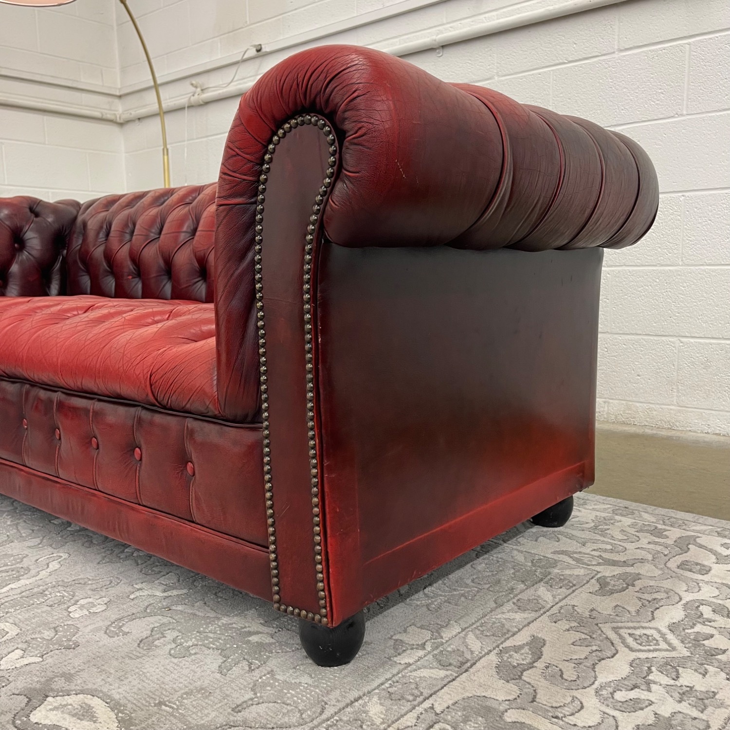 Vintage Oxblood Tufted Leather Chesterfield Sofa - image-7