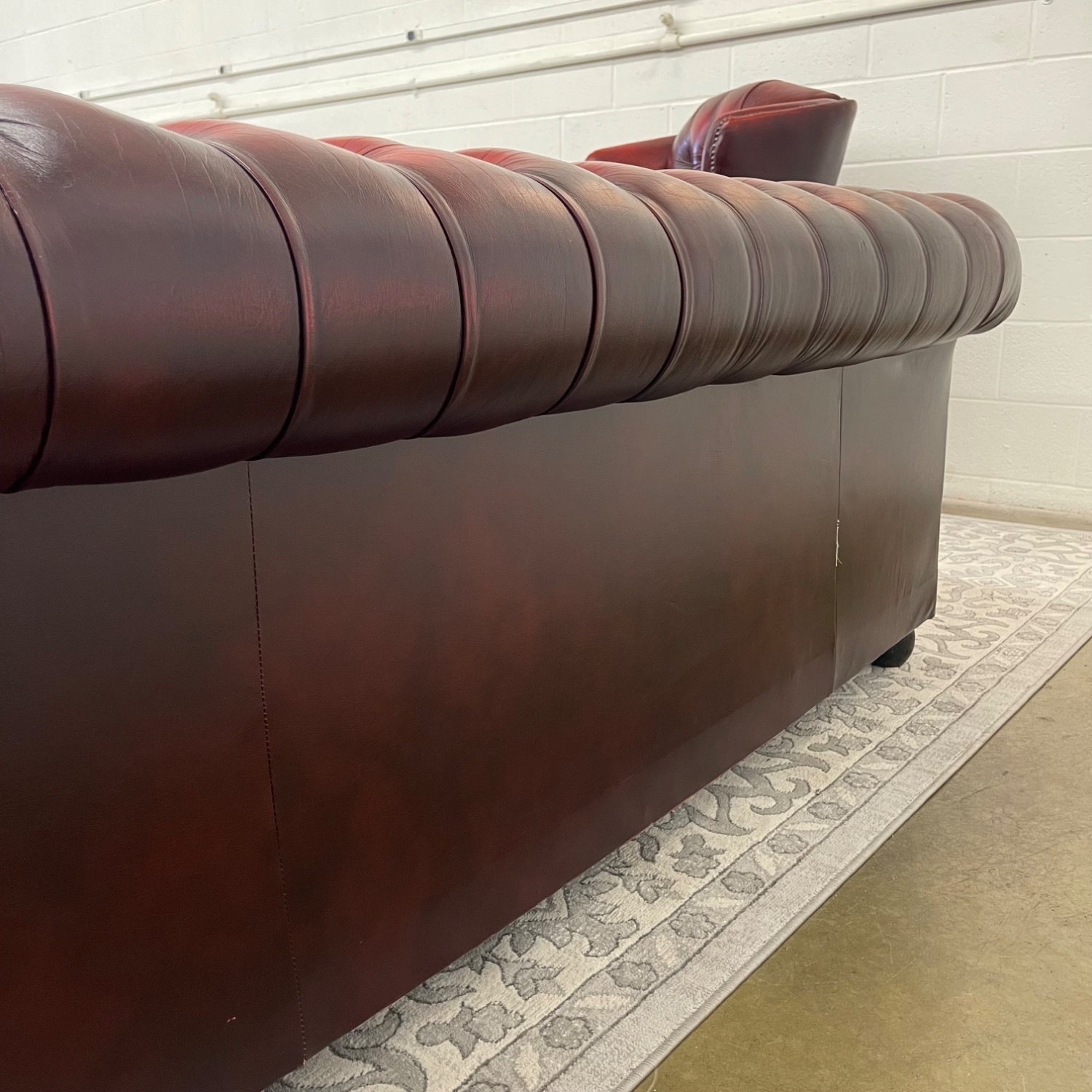 Vintage Oxblood Tufted Leather Chesterfield Sofa - image-11