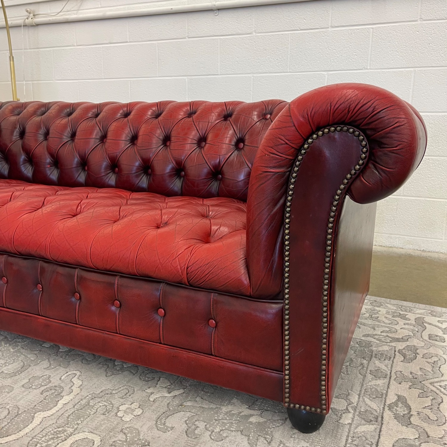 Vintage Oxblood Tufted Leather Chesterfield Sofa - image-2
