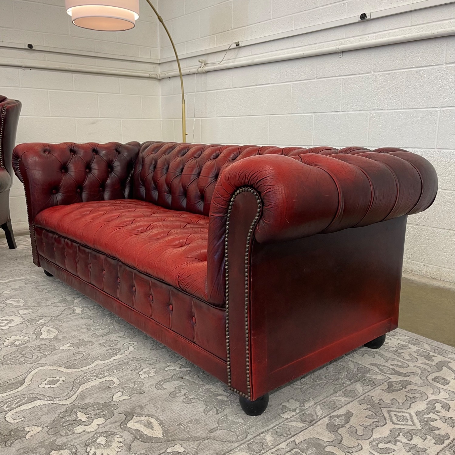 Vintage Oxblood Tufted Leather Chesterfield Sofa - image-6
