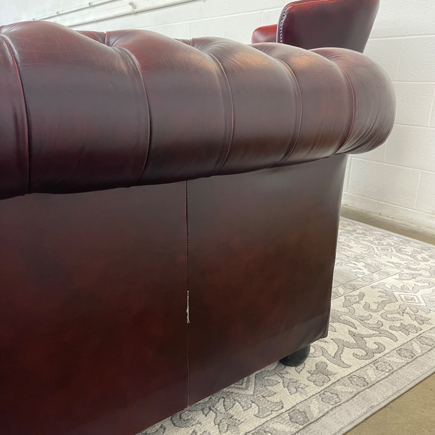 Vintage Oxblood Tufted Leather Chesterfield Sofa - image-12