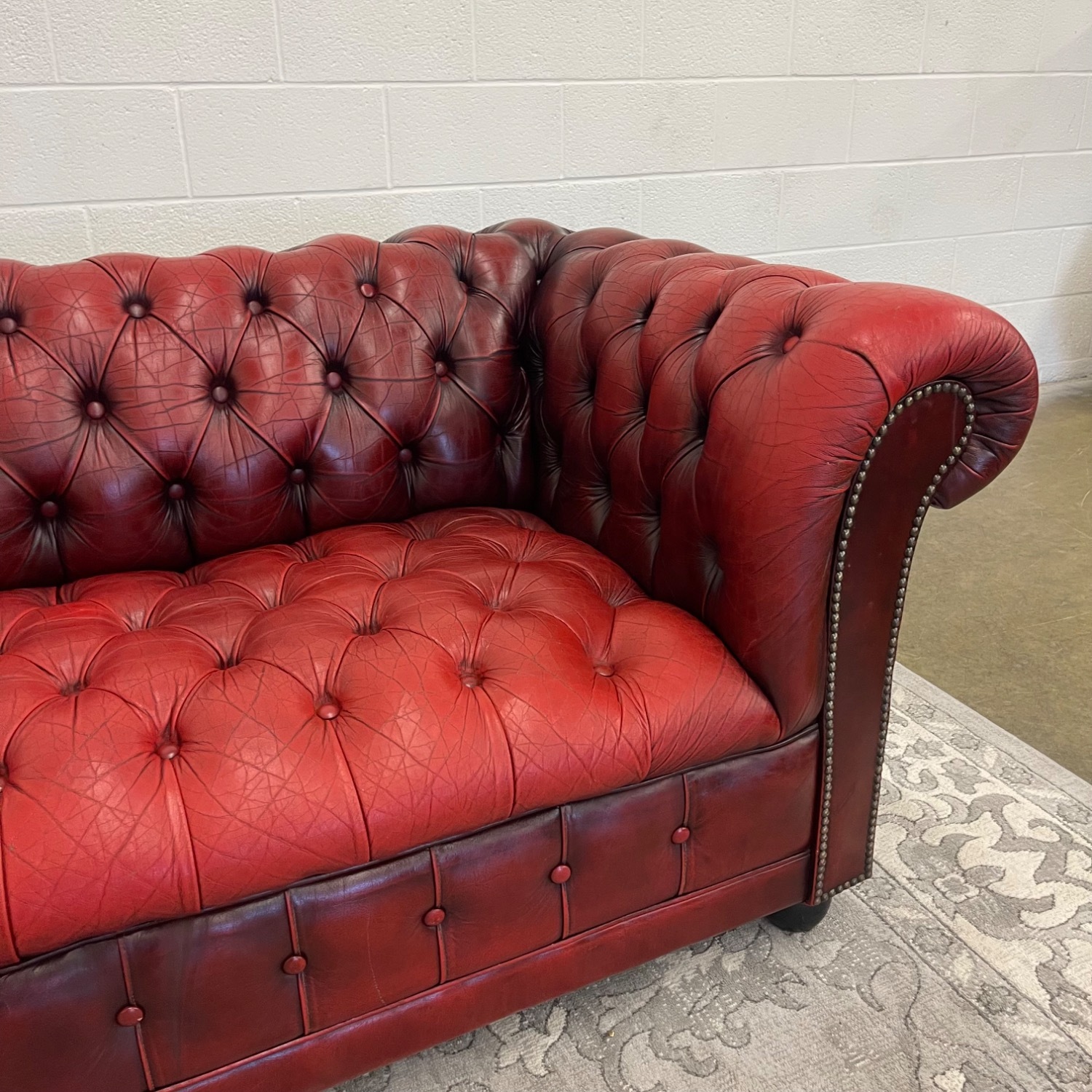 Vintage Oxblood Tufted Leather Chesterfield Sofa - image-4