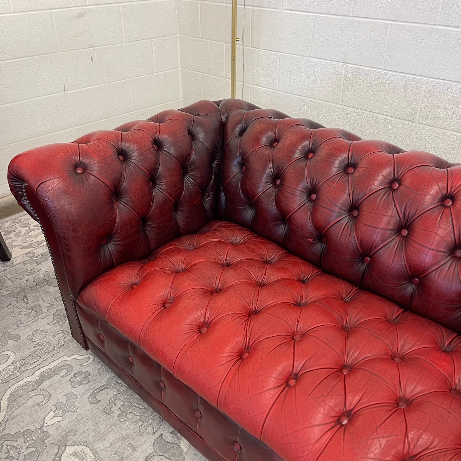 Vintage Oxblood Tufted Leather Chesterfield Sofa - image-8