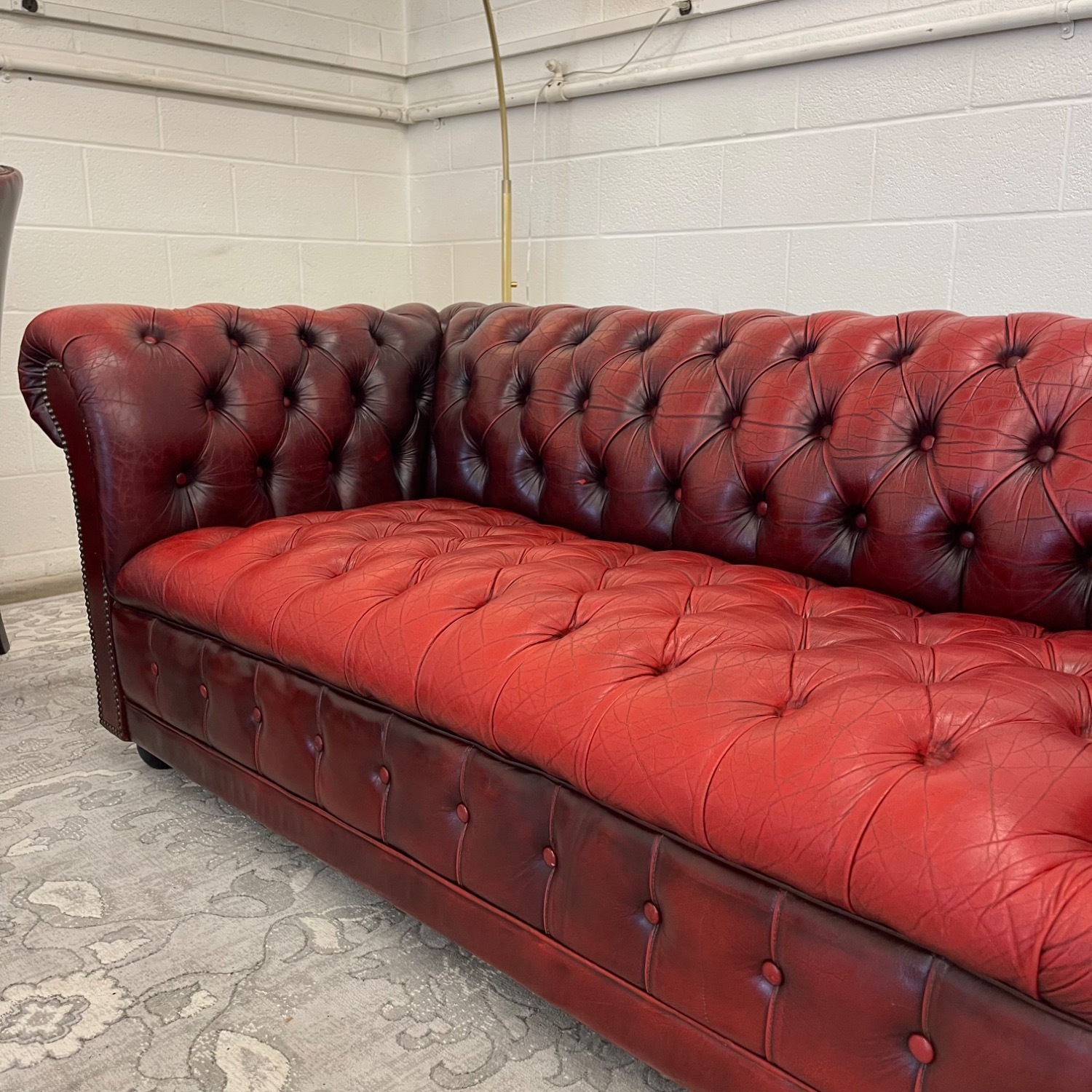 Vintage Oxblood Tufted Leather Chesterfield Sofa - image-9