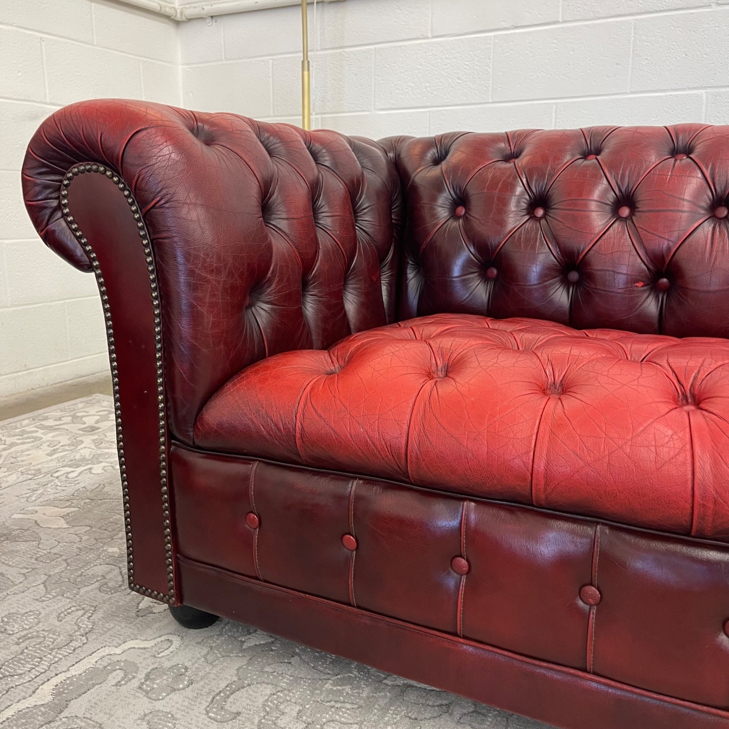 Vintage Oxblood Tufted Leather Chesterfield Sofa - image-10