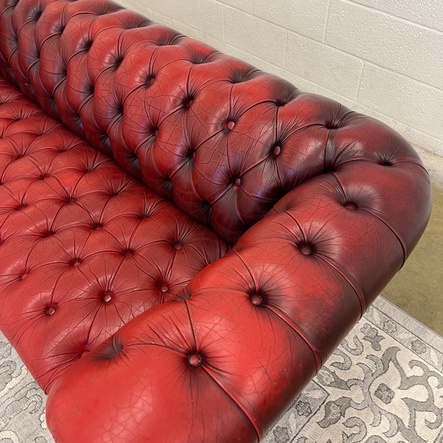 Vintage Oxblood Tufted Leather Chesterfield Sofa - image-5