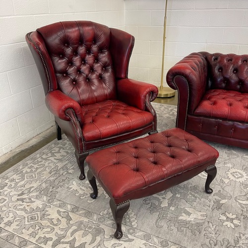 Used Vintage Tufted Oxblood Chair and Ottoman  for sale on AptDeco