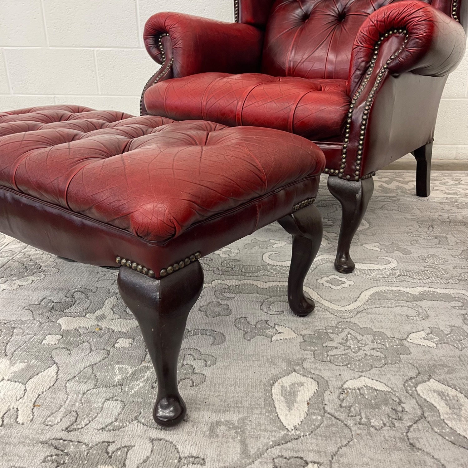 Vintage Tufted Oxblood Chair and Ottoman  - image-15