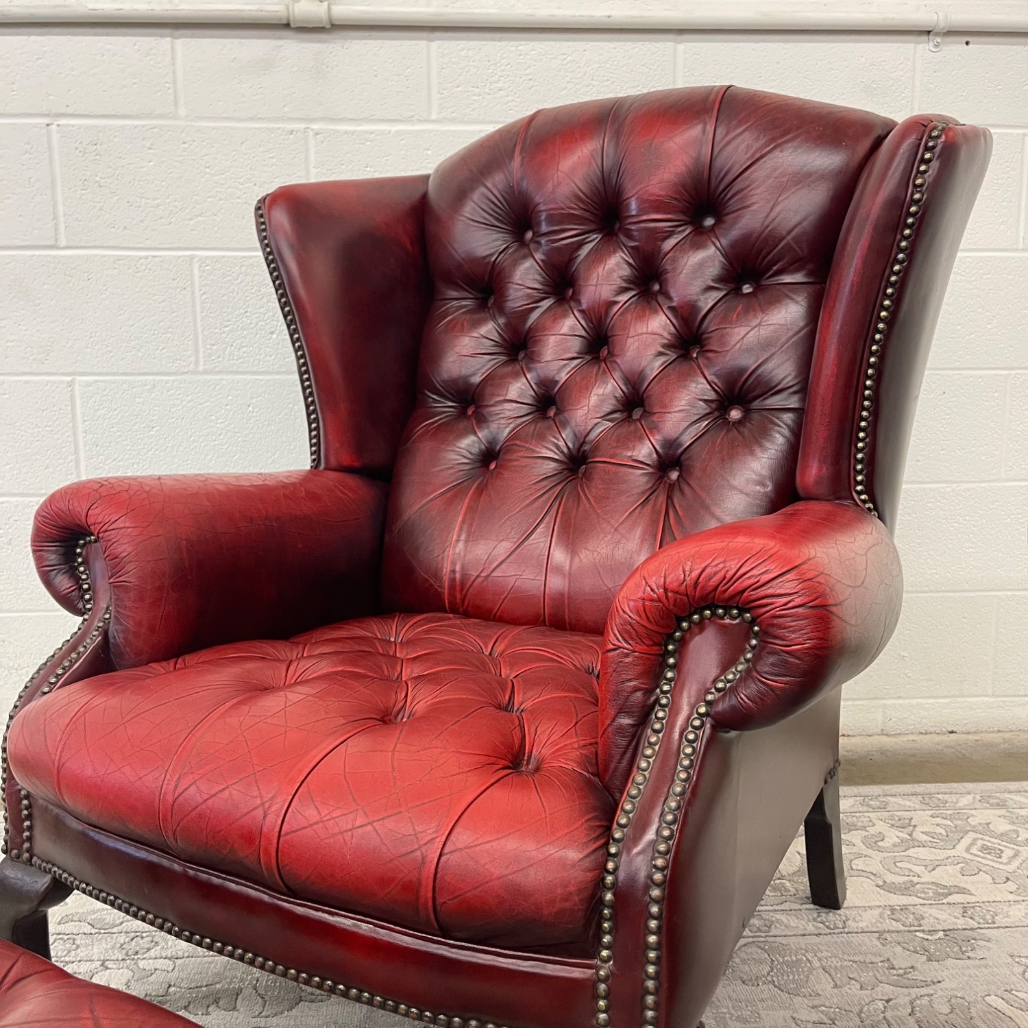 Vintage Tufted Oxblood Chair and Ottoman  - image-5