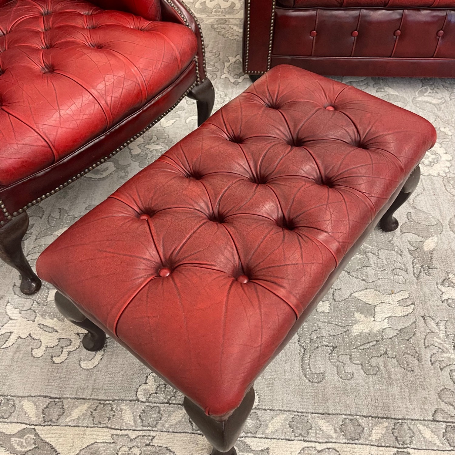 Vintage Tufted Oxblood Chair and Ottoman  - image-9