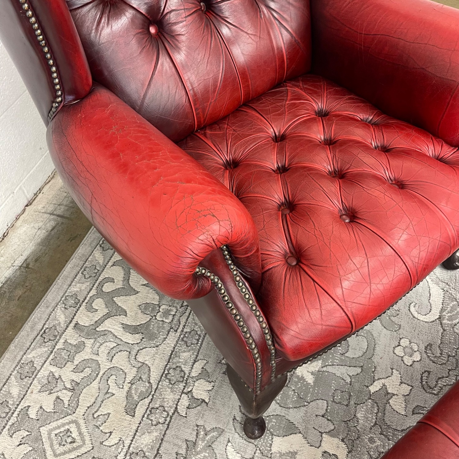 Vintage Tufted Oxblood Chair and Ottoman  - image-11