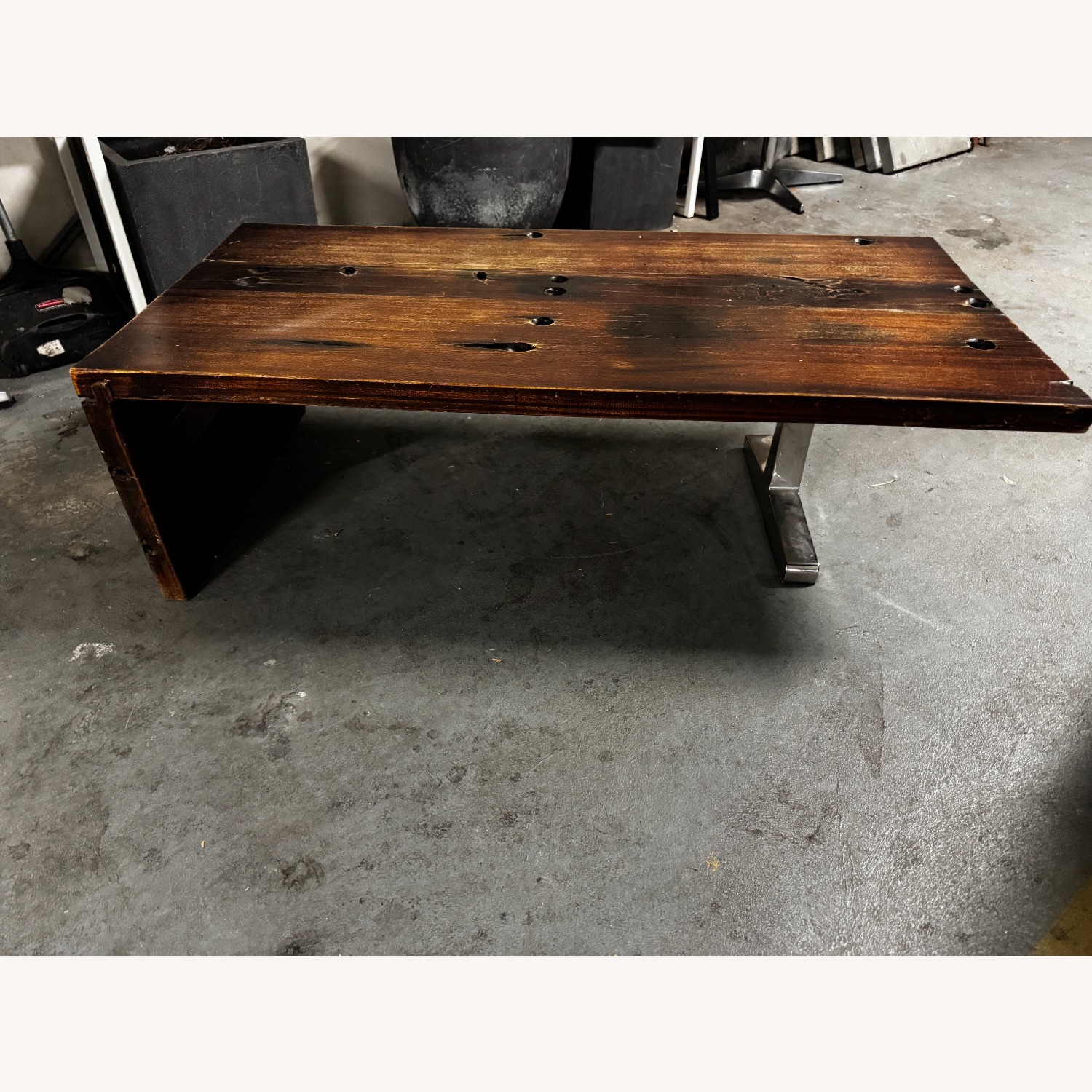 Antique - Dark Brown Wood & Steel Coffee Table - image-1