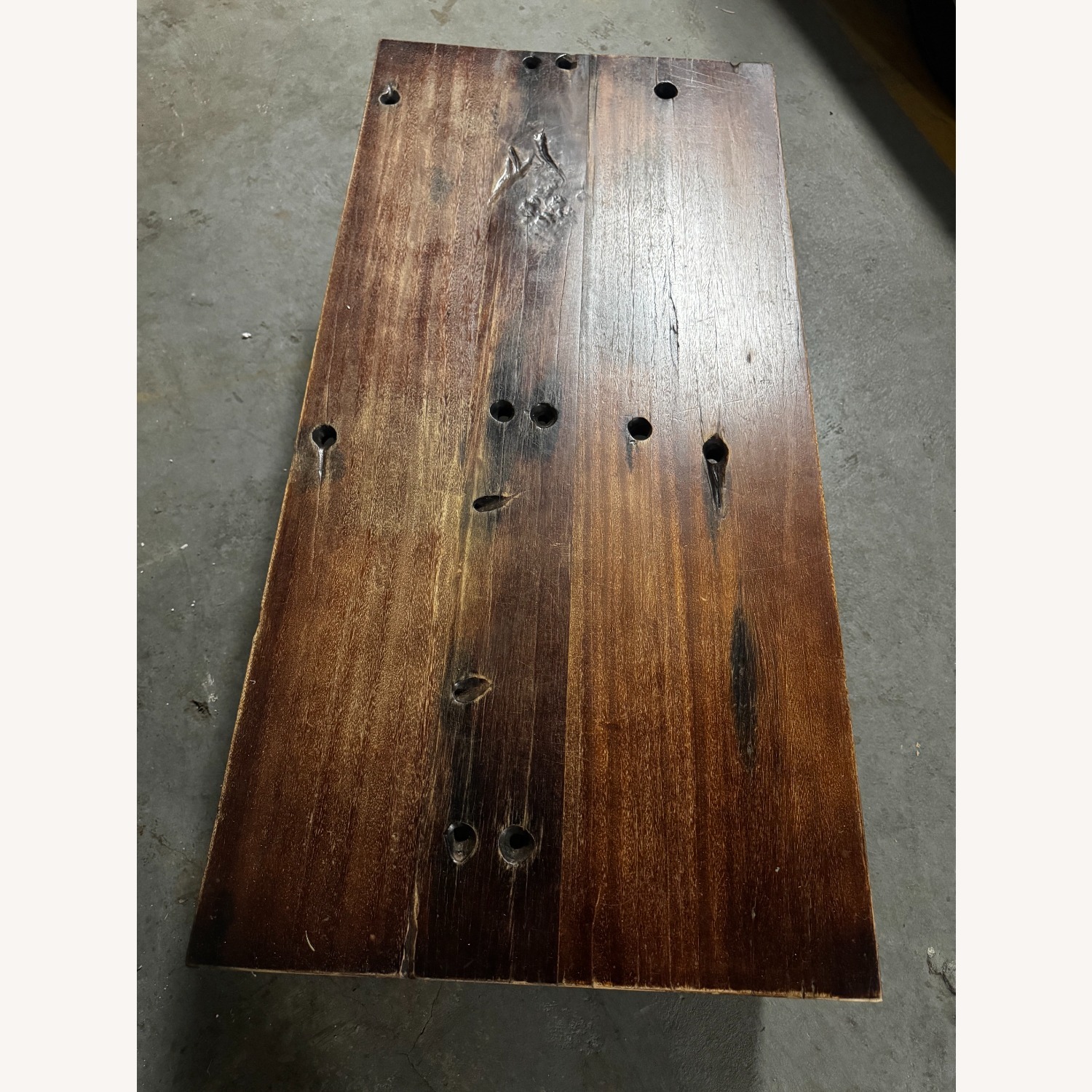 Antique - Dark Brown Wood & Steel Coffee Table - image-2