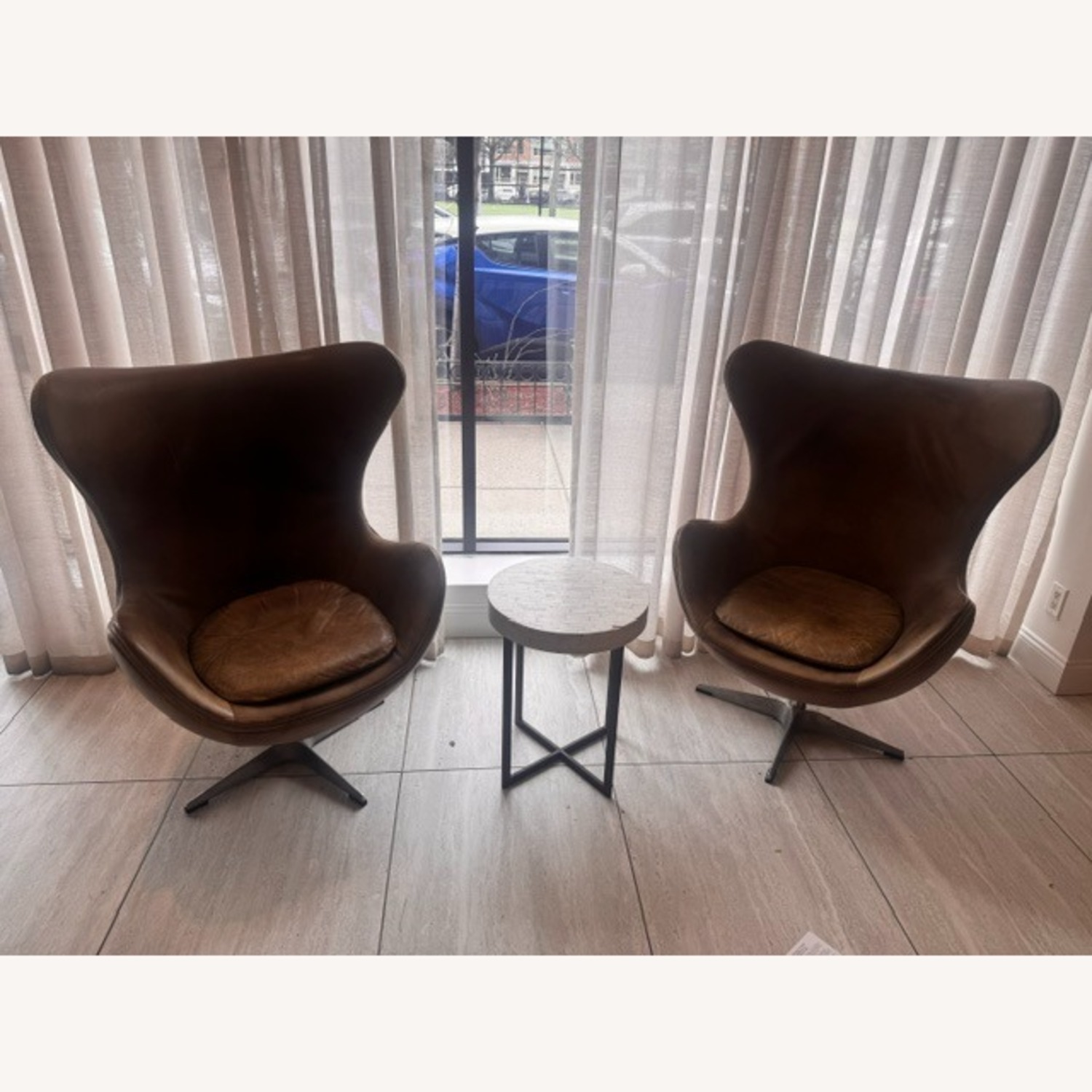 Set of 2 Egg Leather Chairs - image-1