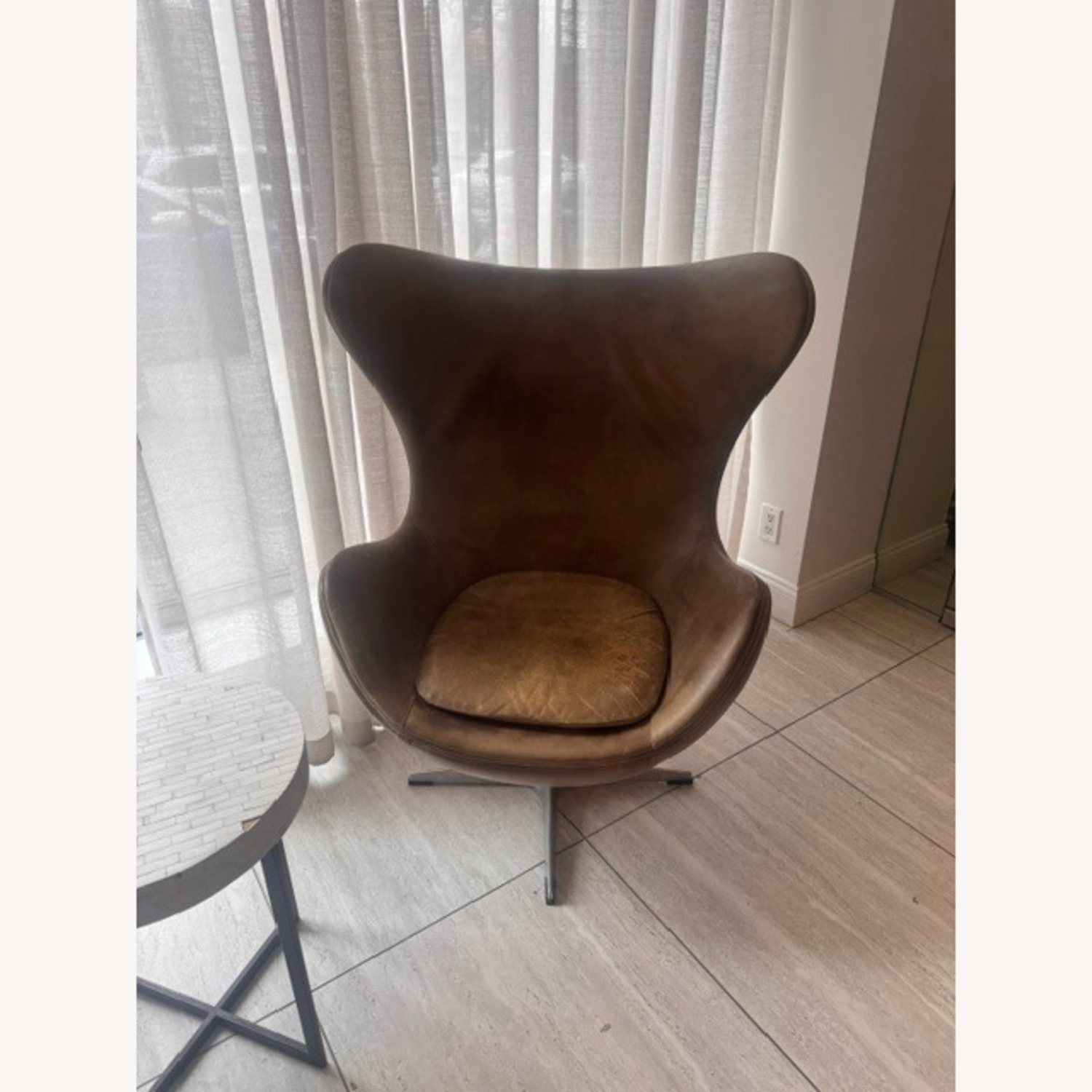 Set of 2 Egg Leather Chairs - image-2