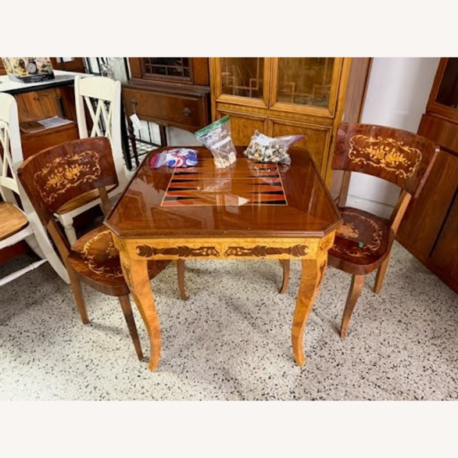 Vintage/Antique Italian Game Table with 2 Chairs - image-1