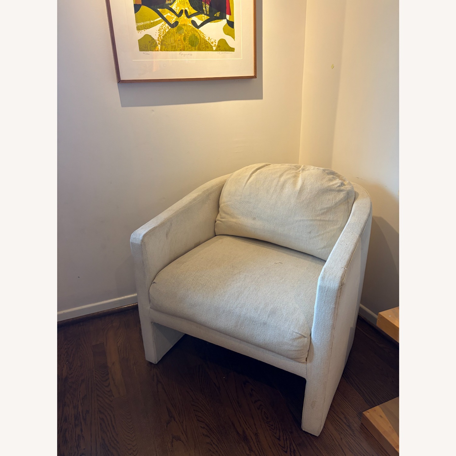 Vintage Ivory Upholstered Barrel Chair - image-2