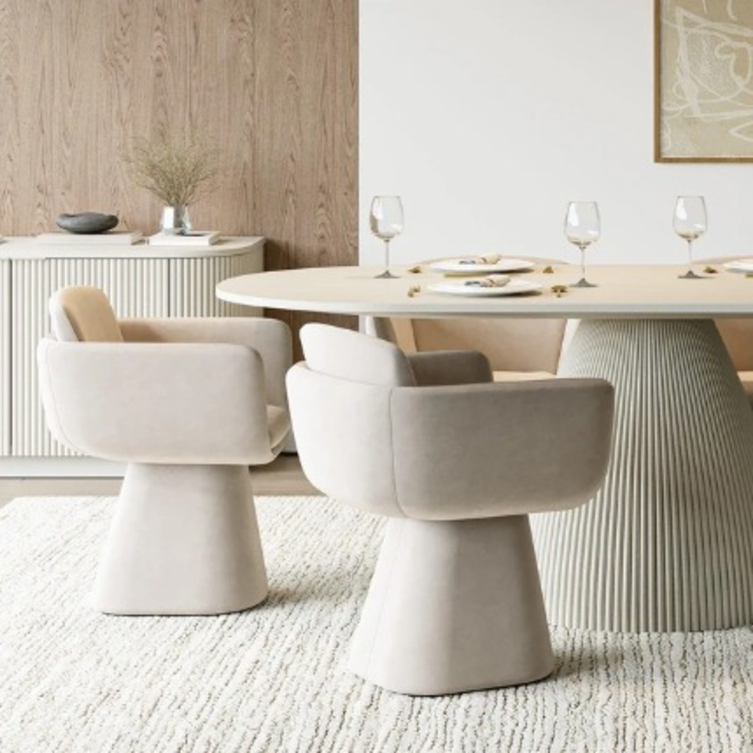 Modani Rune Swivel Dining Chairs in Beige - image-2