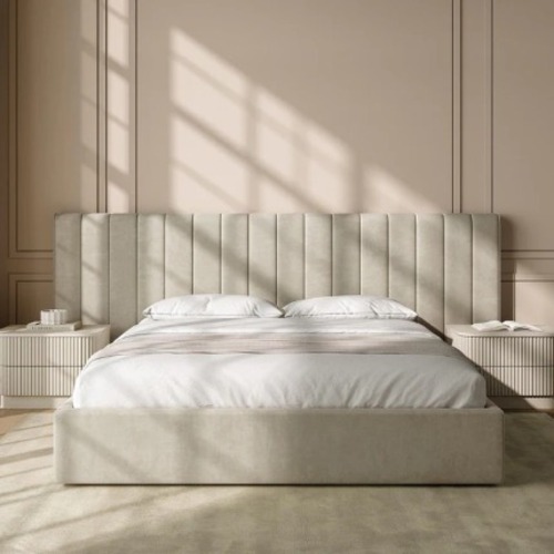 Used Modani Rune King Bed in Beige Velvet for sale on AptDeco