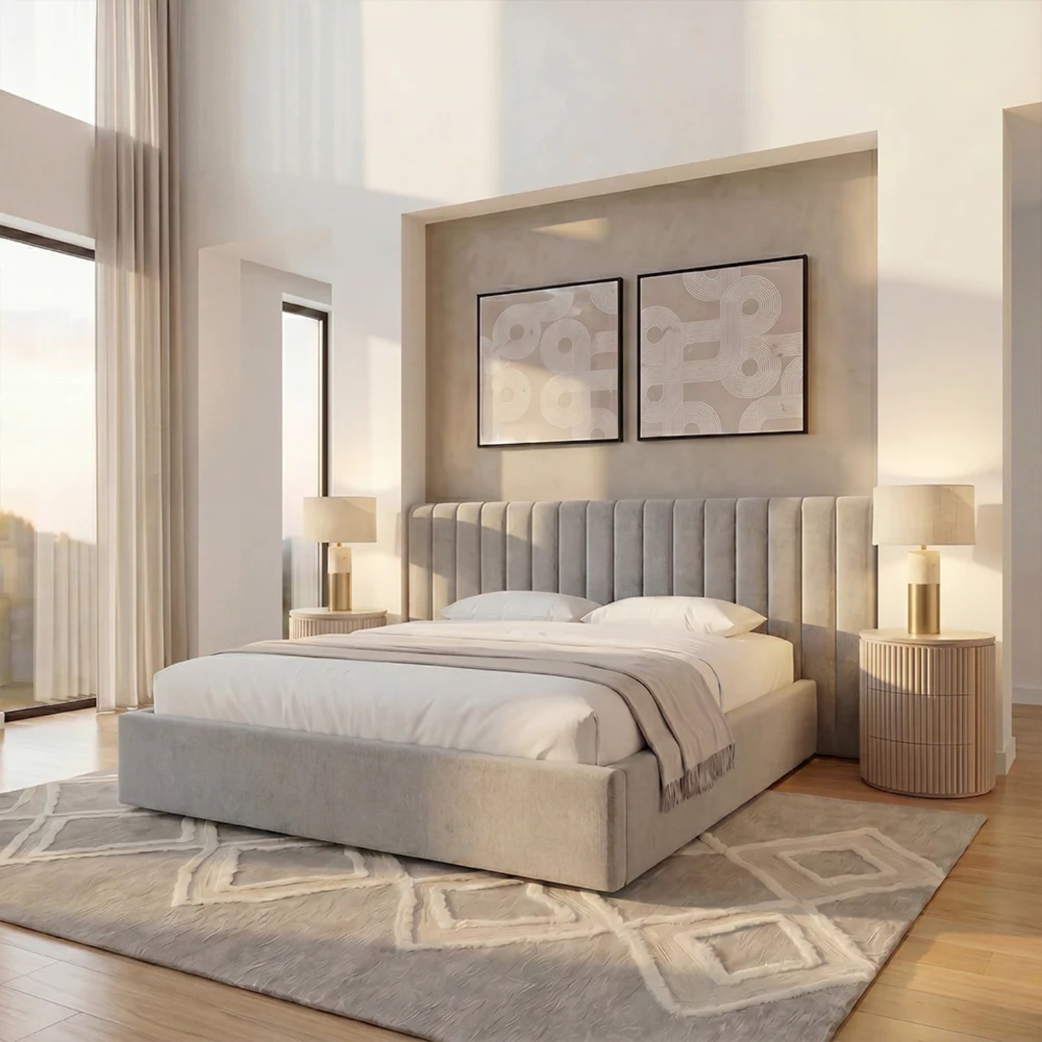 Modani Rune King Bed in Beige Velvet - image-2