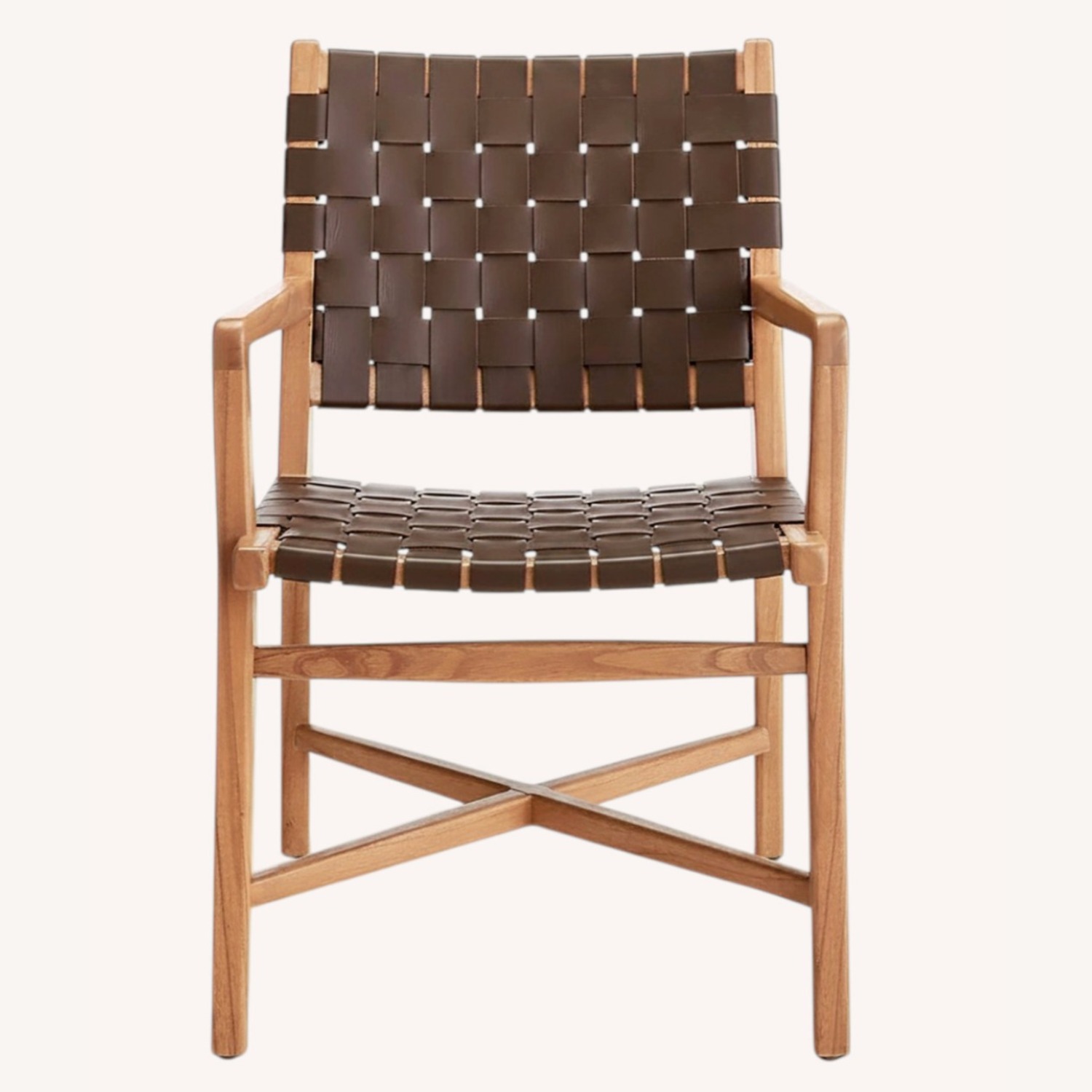 Crate & Barrel Taj Brown Woven Leather Dining Chair with Arms - image-1