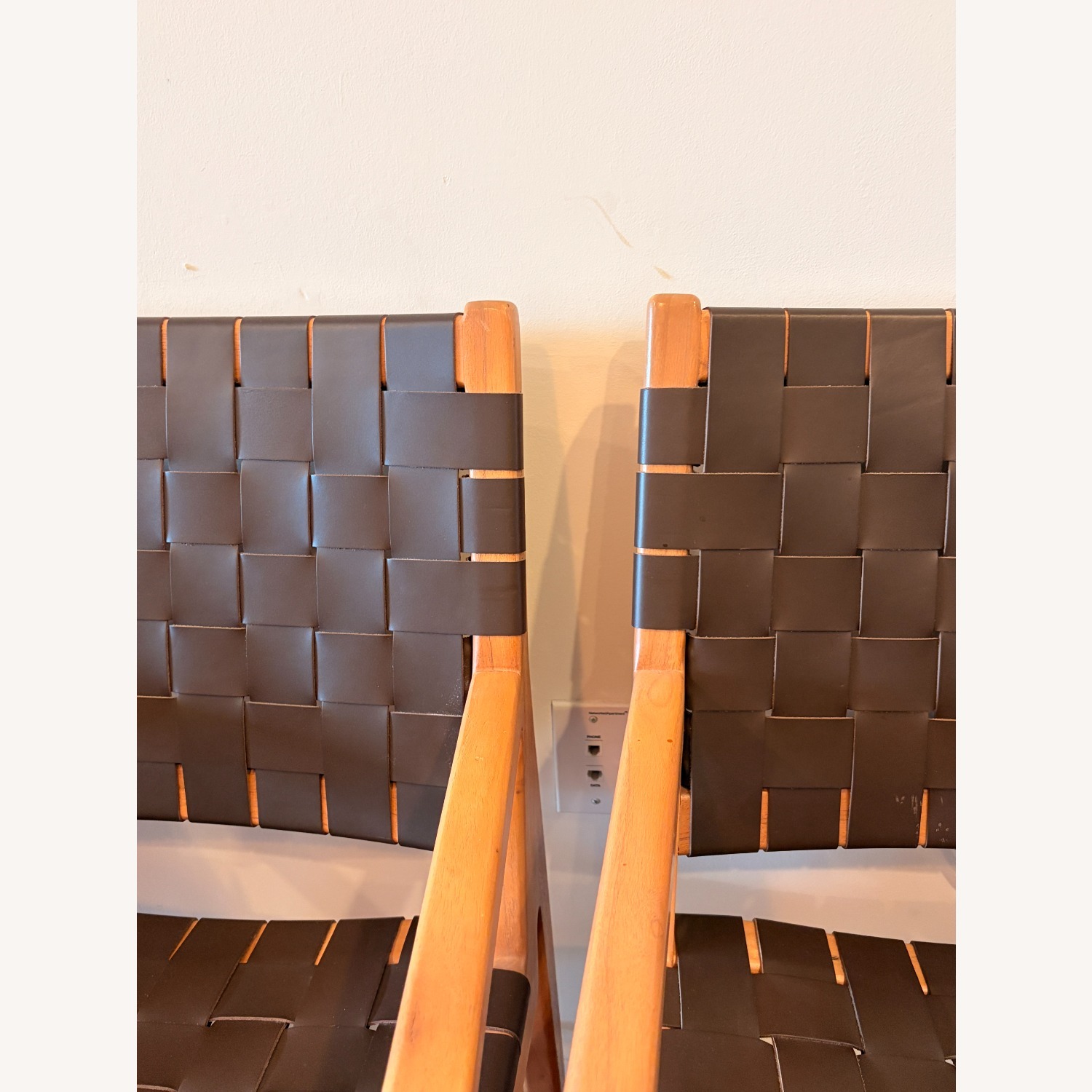 Crate & Barrel Taj Brown Woven Leather Dining Chair with Arms - image-2