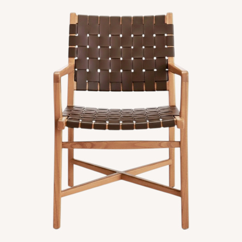 Used Crate & Barrel Taj Brown Woven Leather Dining Chair with Arms for sale on AptDeco
