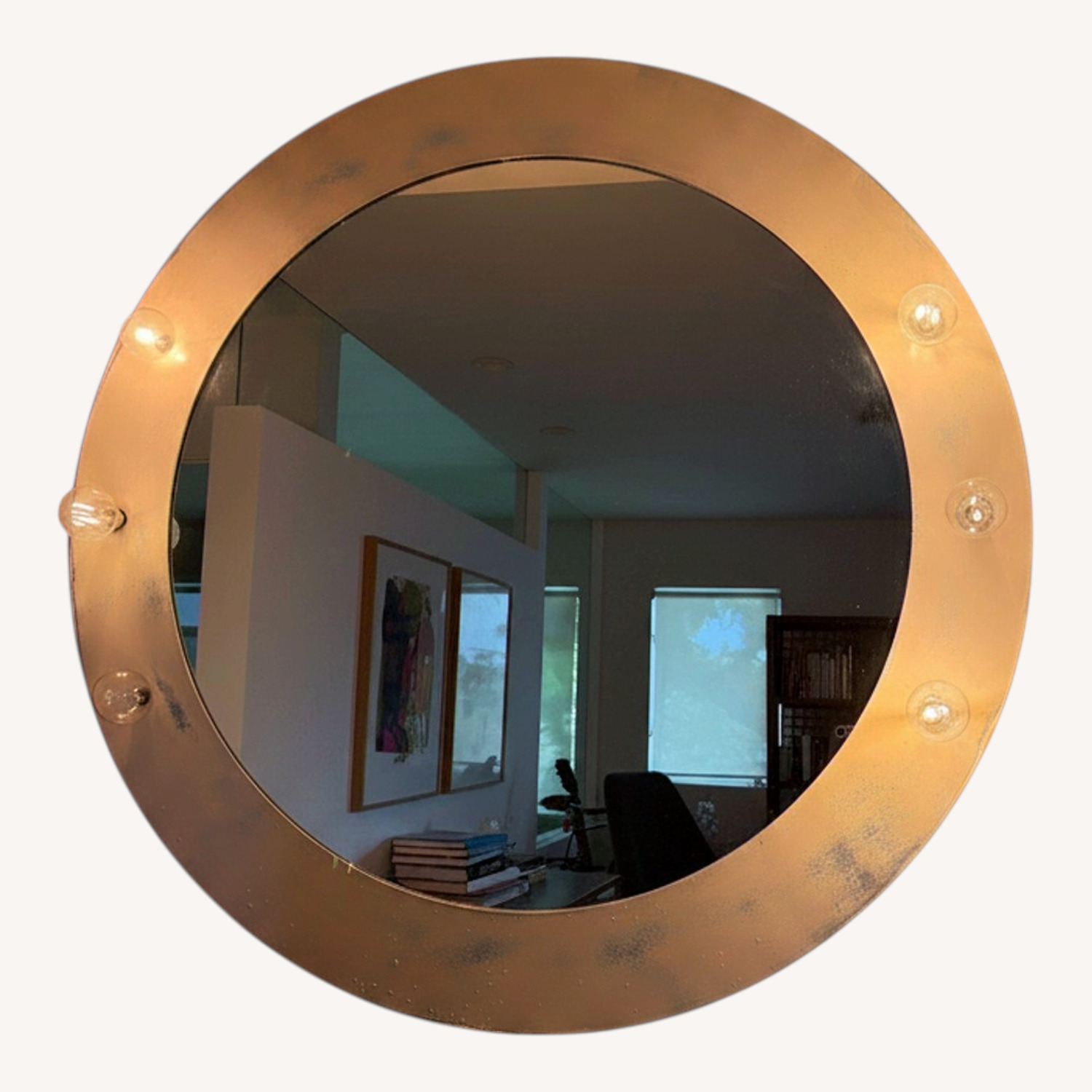 Vintage Hollywood Regency Mirror w Exposed Bulbs - image-0
