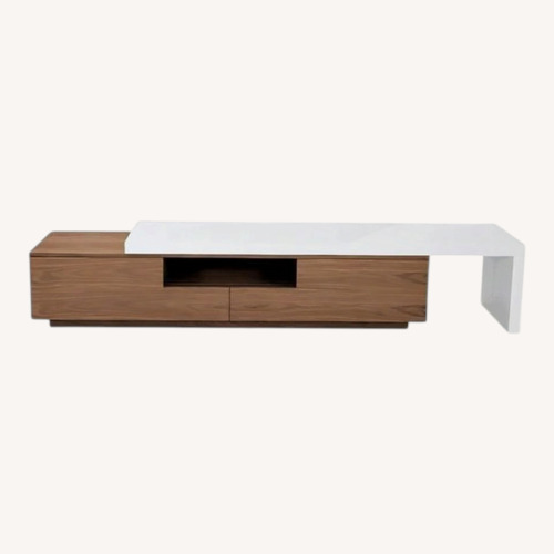 Used Modani Murino TV Stand Walnut With White Extension for sale on AptDeco