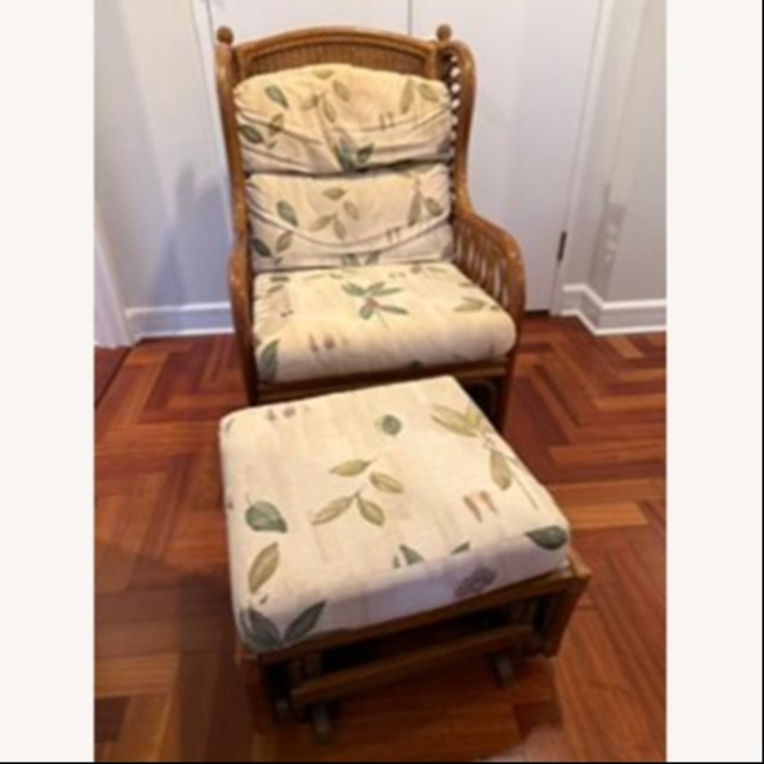 Light Brown Rattan Rocker Chair, Ottomon, Cushions - image-6