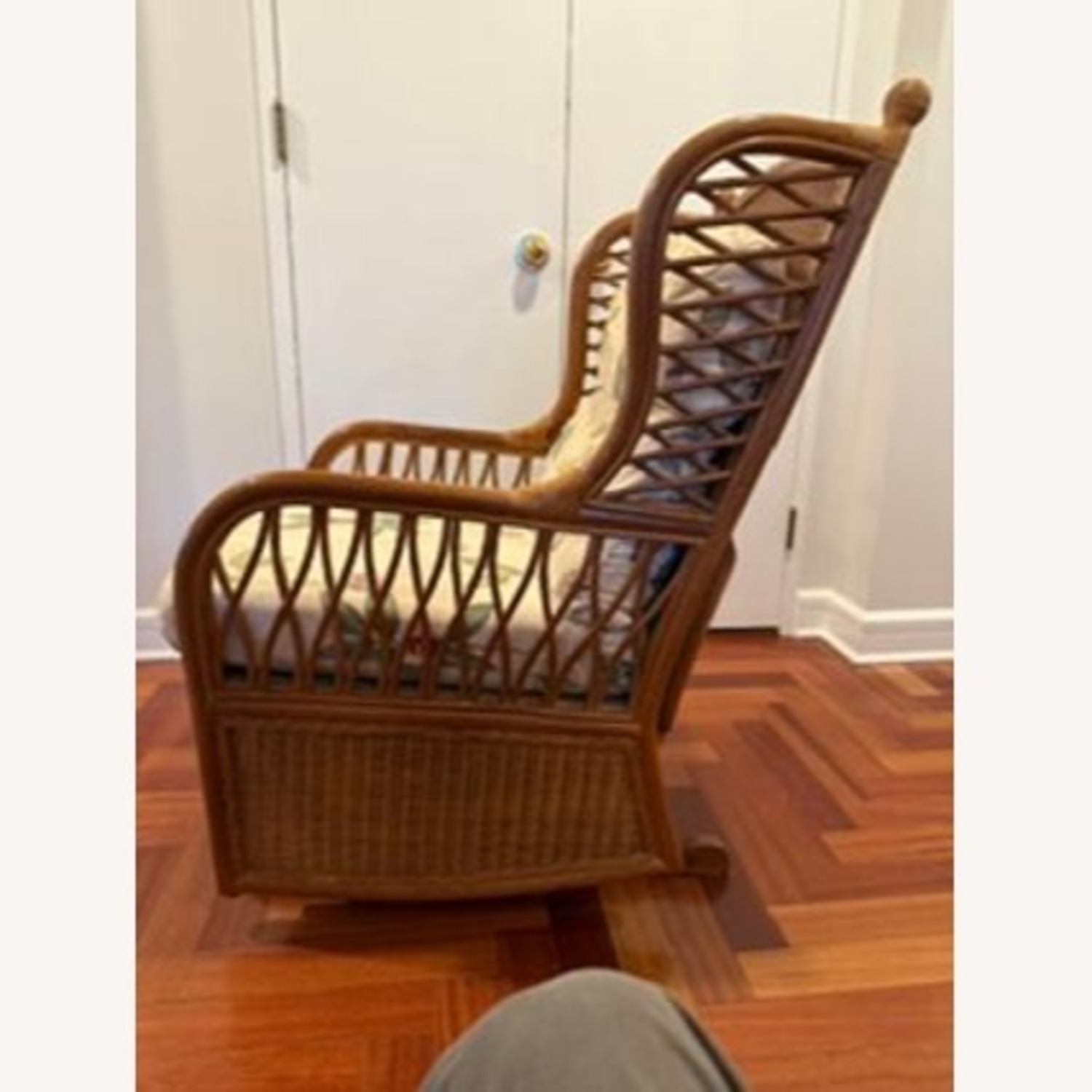 Light Brown Rattan Rocker Chair, Ottomon, Cushions - image-2
