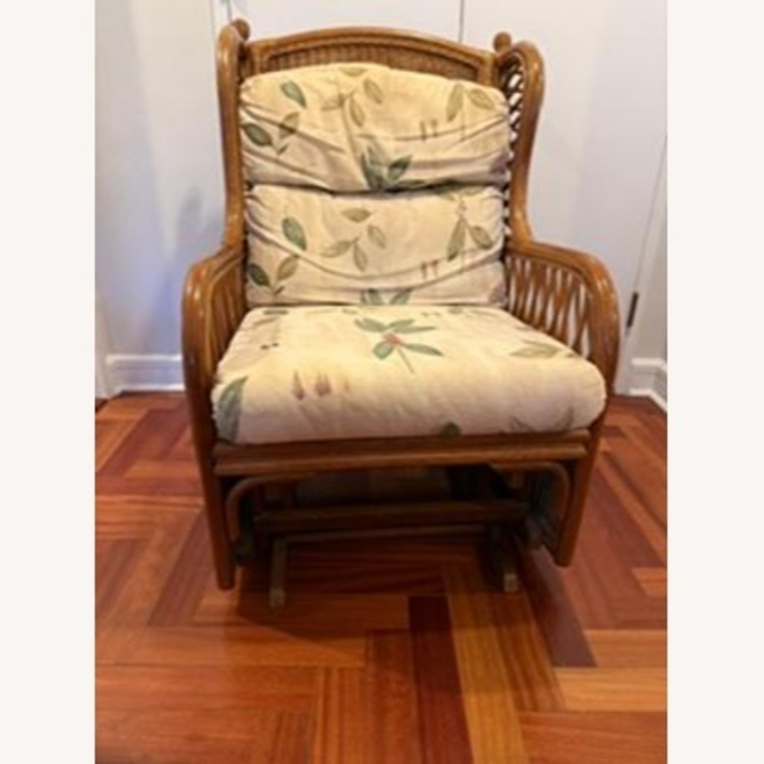 Light Brown Rattan Rocker Chair, Ottomon, Cushions - image-4