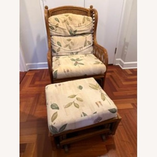 Used Light Brown Rattan Rocker Chair, Ottomon, Cushions for sale on AptDeco