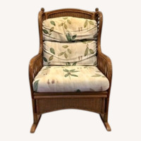 Light Brown Rattan Rocker Chair, Ottomon, Cushions